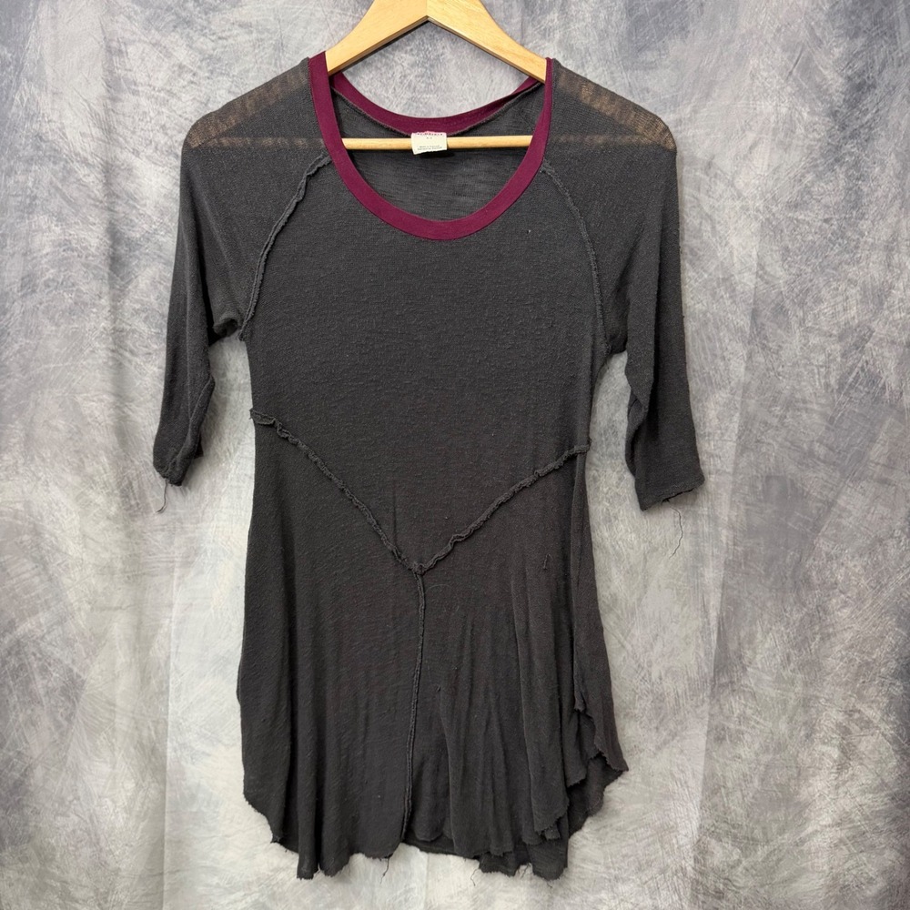 Intimately Free People Charcoal Gray High Low Tunic Top 3/4 Sleeve Small